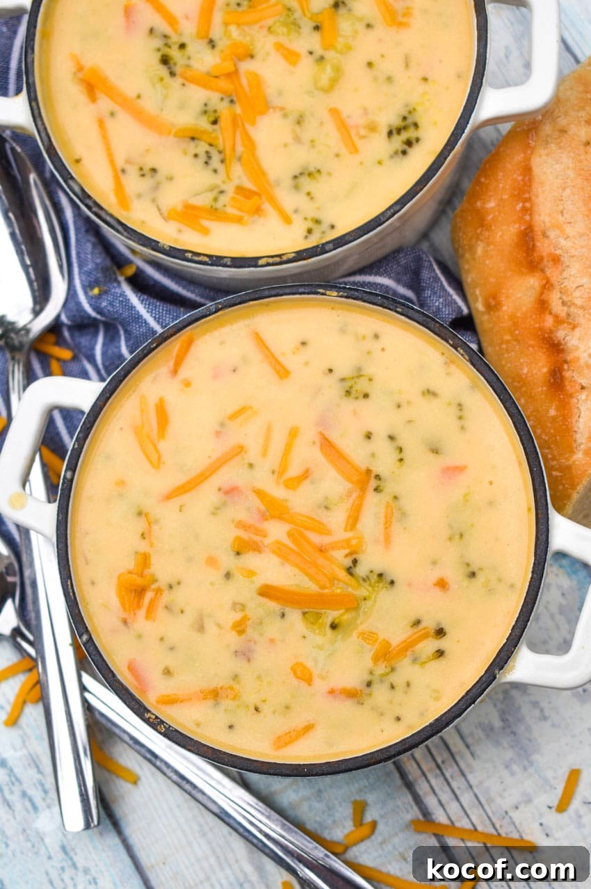 Copycat Panera Broccoli Cheddar Soup Recipe 6 copycat panera broccoli cheddar soup in two small white pots