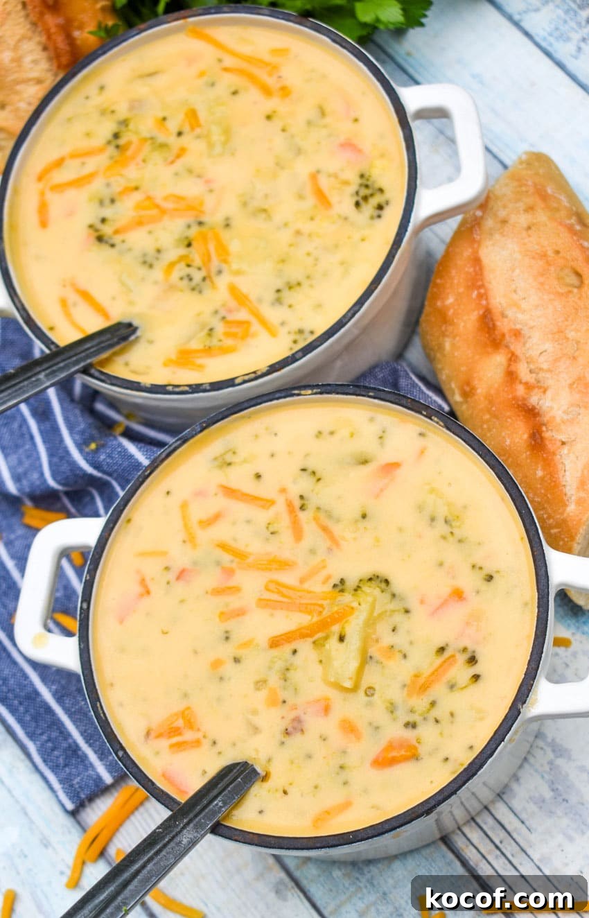 Copycat Panera Broccoli Cheddar Soup Recipe 7 copycat panera broccoli cheddar soup in two small white pots