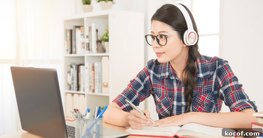 Back-to-School Supplies for In-Person and Online Learning 4 child wearing headphones while studying