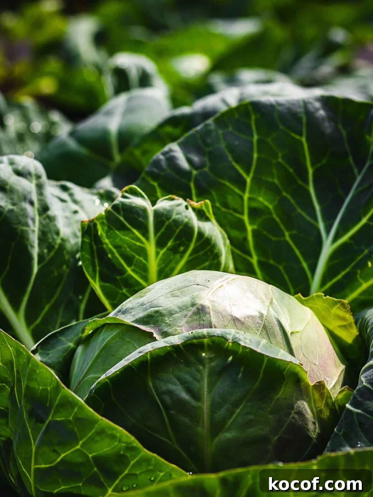 Green cabbage growing in the garden. 