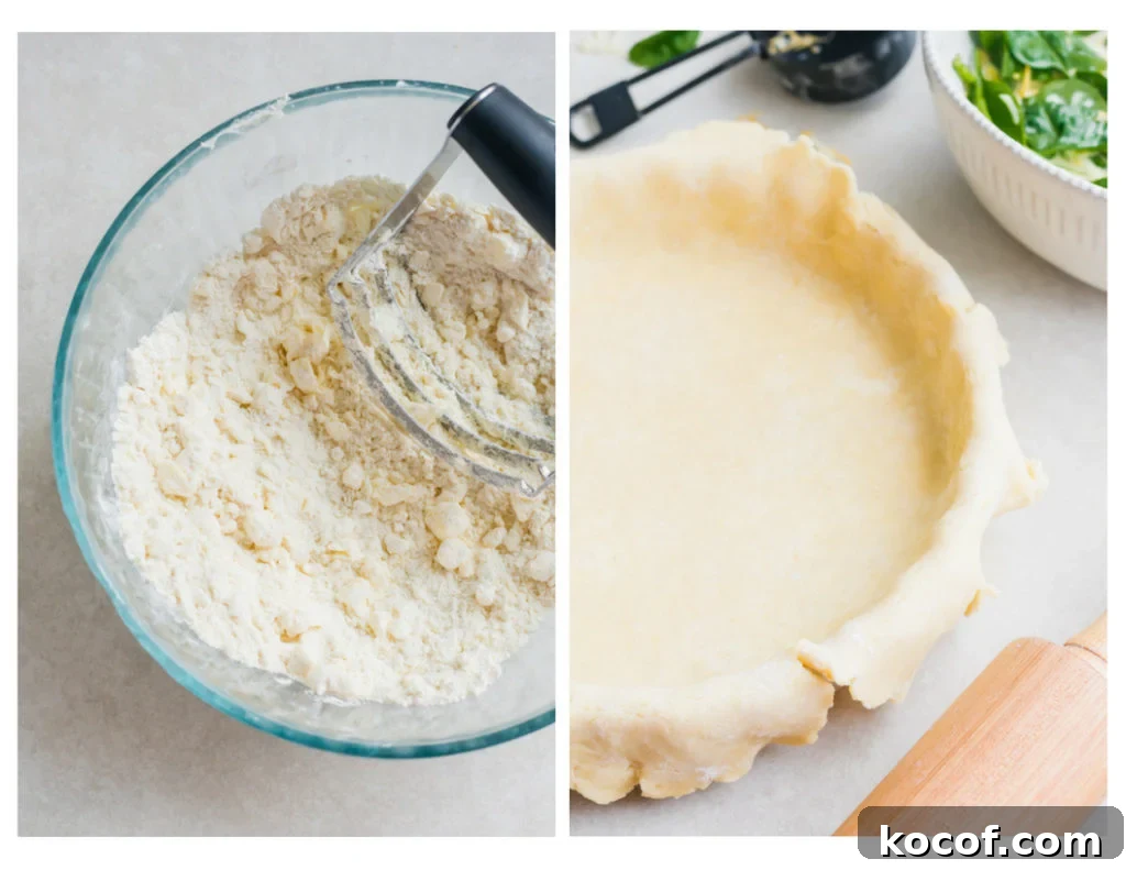 Pie dough in pan Pie dough being made and draped in the pan.
