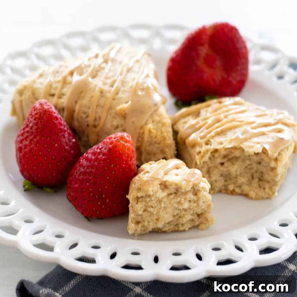 broken piece of a coffee scone on plate showing texture