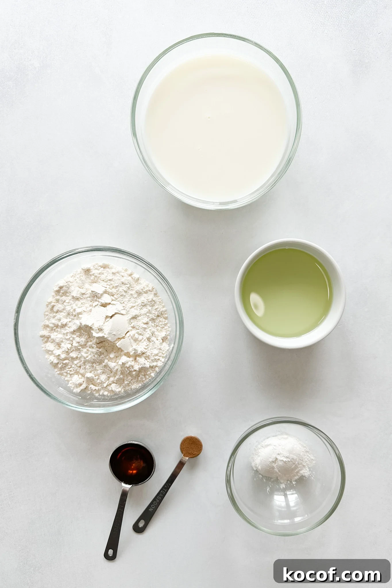 Ingredients to make egg free pancakes.