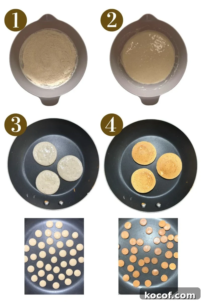 Steps to make egg free pancakes.