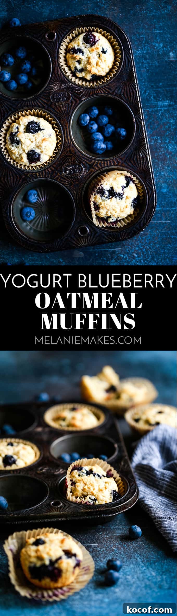 With a stir of a spoon and just four ingredients, you’ll be ready to put these Yogurt Blueberry Oatmeal Muffins in the oven before it’s even preheated! #blueberry #yogurt #oatmeal #muffins #breakfast #brunch