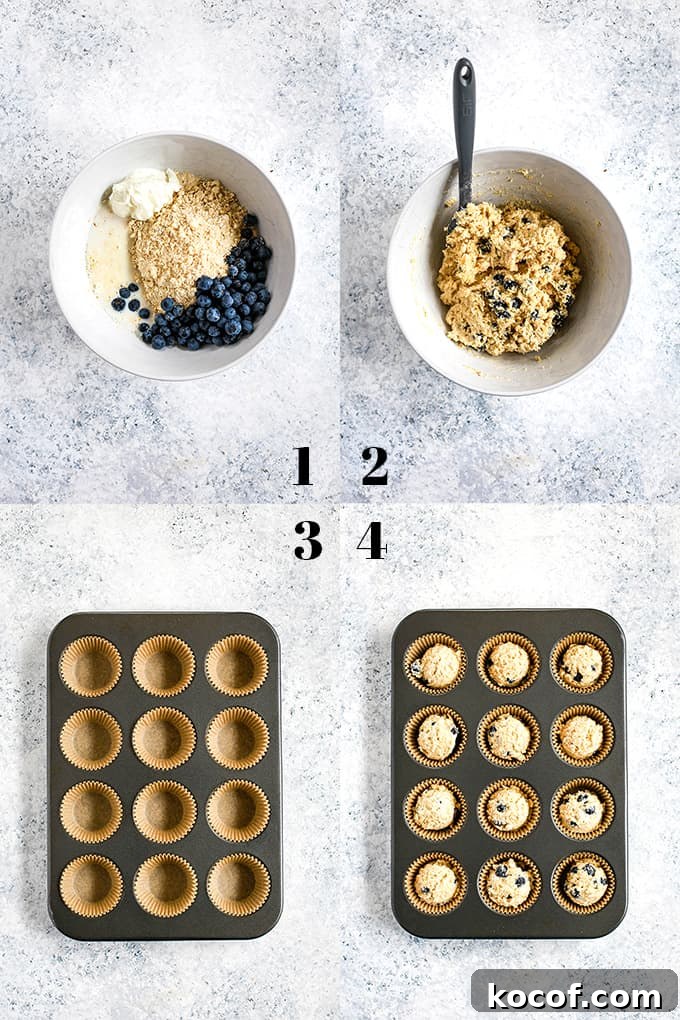 How to prepare Yogurt Blueberry Oatmeal Muffins, steps 1-4.