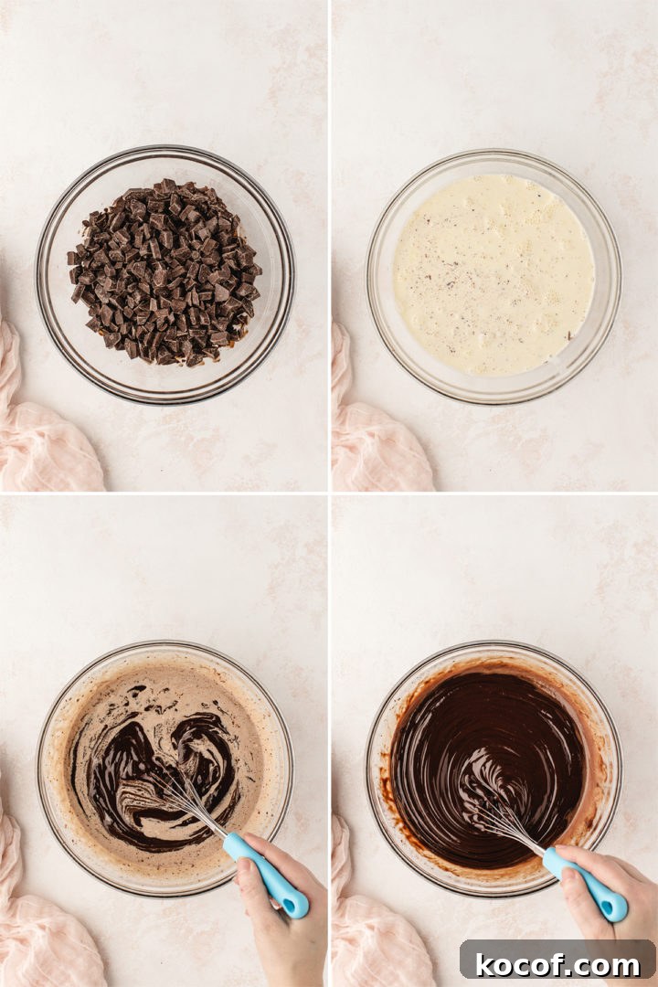 step by step making chocolate ganache for cake