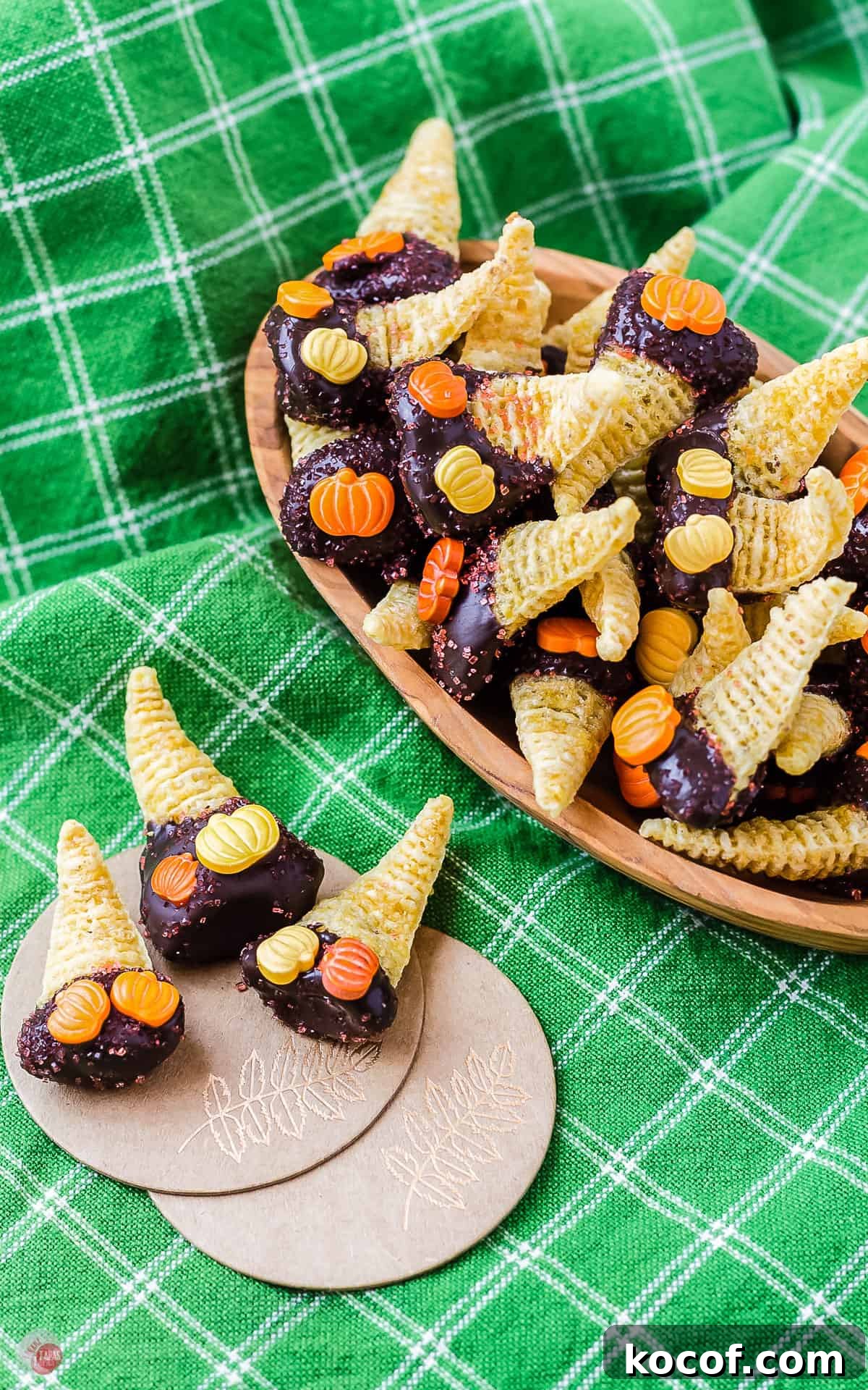 close up of dulce de leche bugles with pumpkin sprinkles