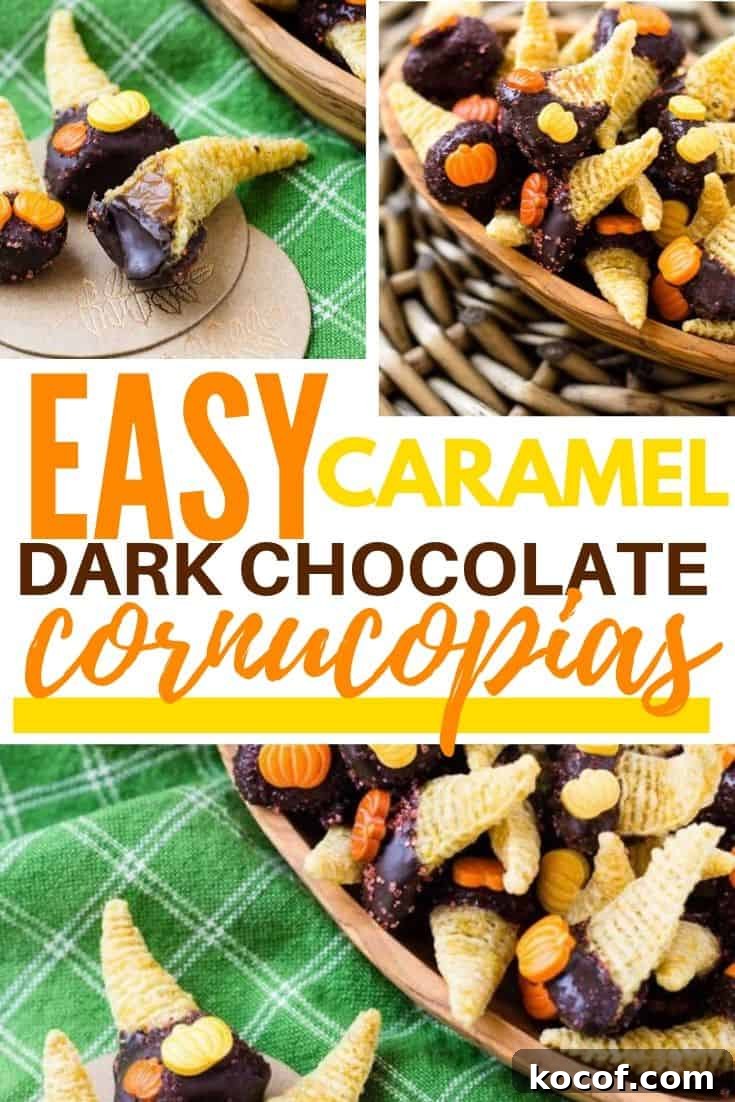 Pinterest image of chocolate caramel bugles