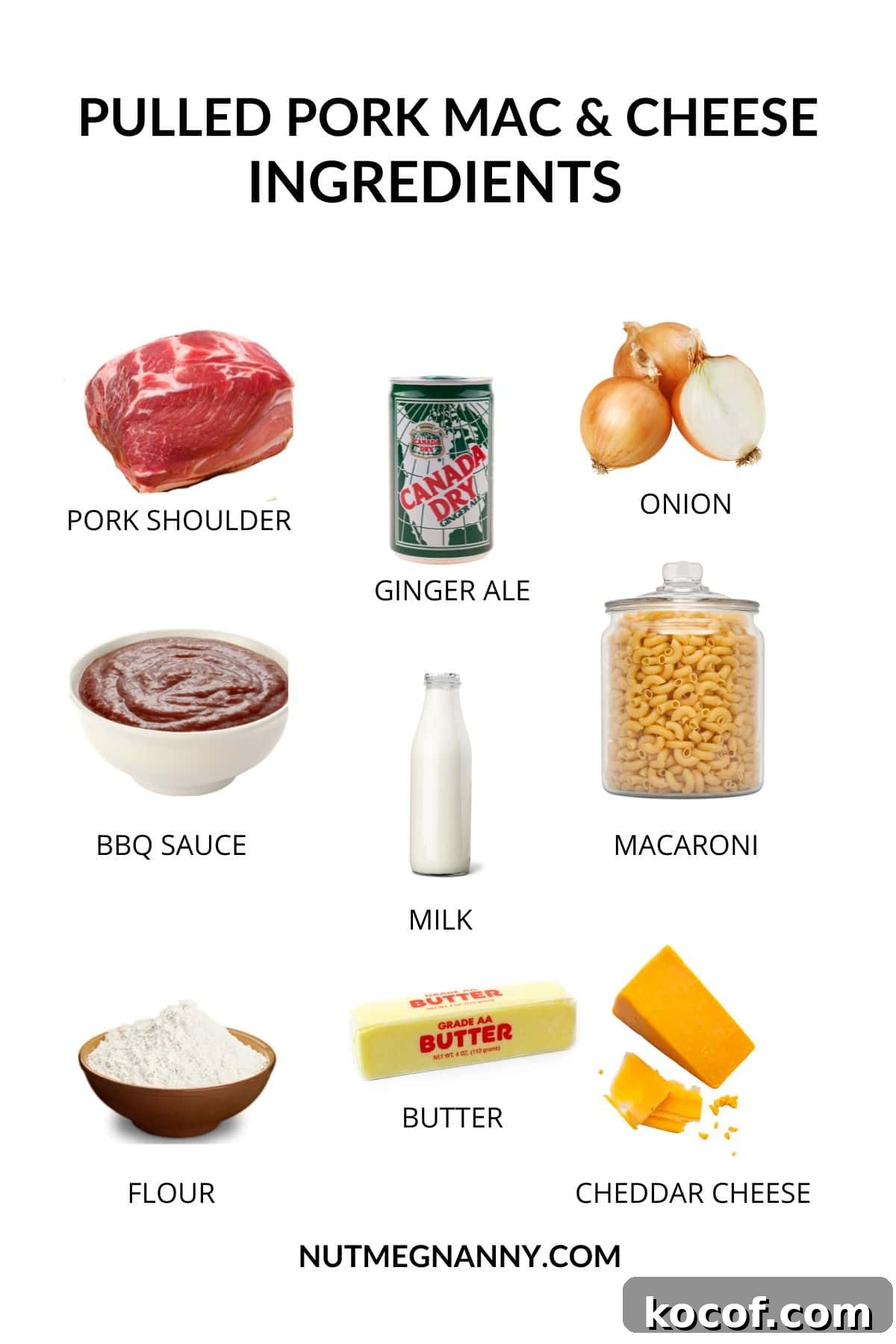 Pulled Pork Mac and Cheese ingredients photo. 
