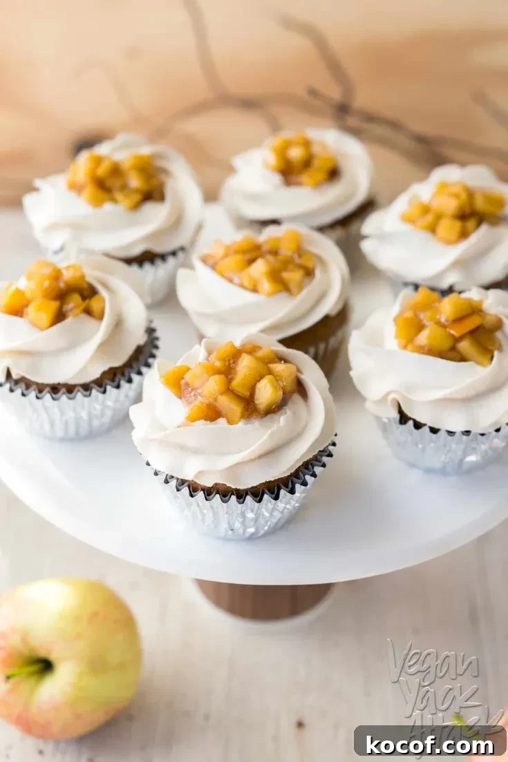 Apple Pie Cinnamon Cupcakes with Vanilla Buttercream frosting! Perfect for Fall and upcoming holidays. #soyfree #vegan @VeganYackAttack