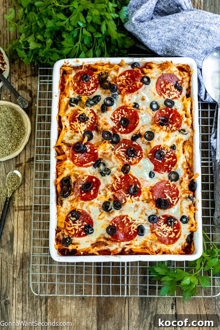 pepperoni pizza casserole top shot