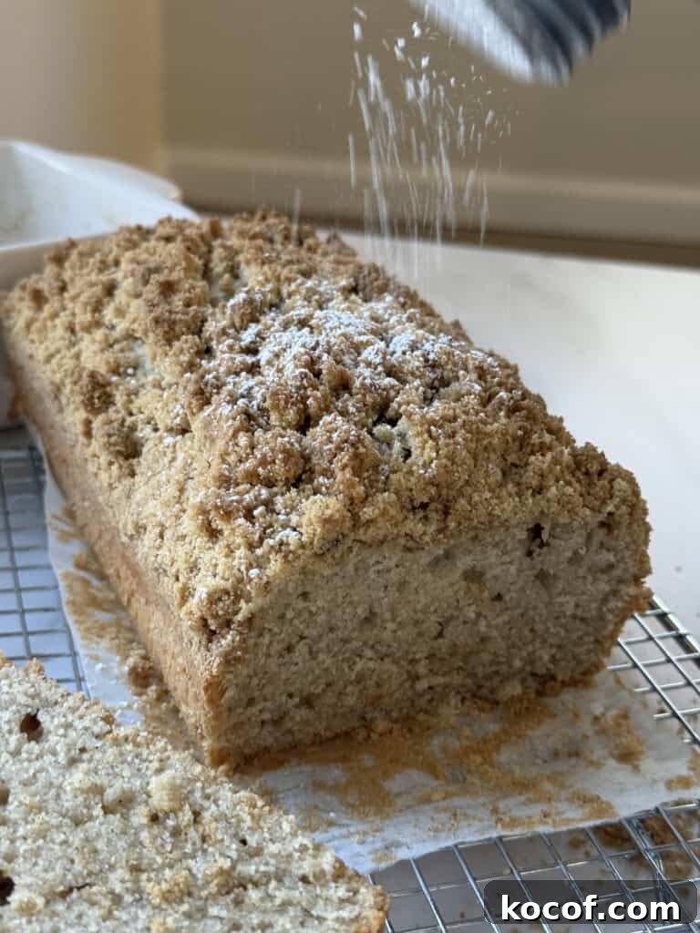 Cinnamon Crumb Loaf Cake: Moist Swirled Coffee Cake Recipe 2 cinnamon crumb cake in a loaf pan