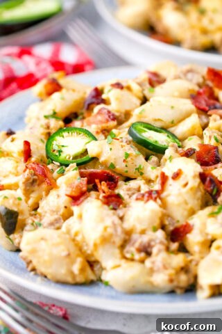 Cheesy instant pot jalapeno popper pasta with bacon.