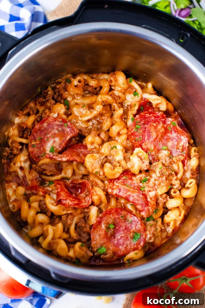 Overhead shot of instant pot pizza pasta.