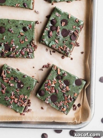 mint cookie bars on a baking sheet