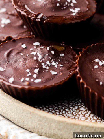dairy free peanut butter cups stacked on a plate