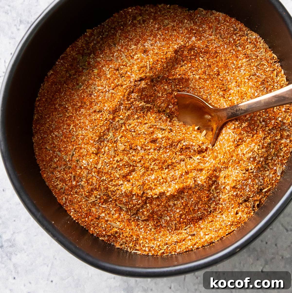 Close up of this herb and spice recipe to show the texture and ingredients inside.