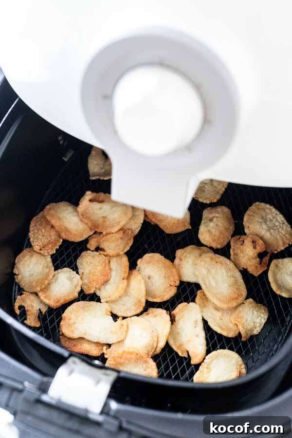 Crispy Air-Fryer Prawn Crackers Recipe for Perfect Crunch 2 Prawn crackers puffed up in an Air Fryer basket