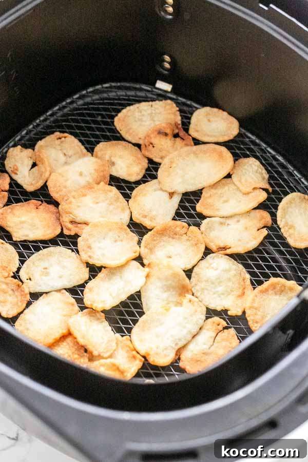 Crispy Air-Fryer Prawn Crackers Recipe for Perfect Crunch 5 Prawn crackers puffed up in an Air Fryer basket