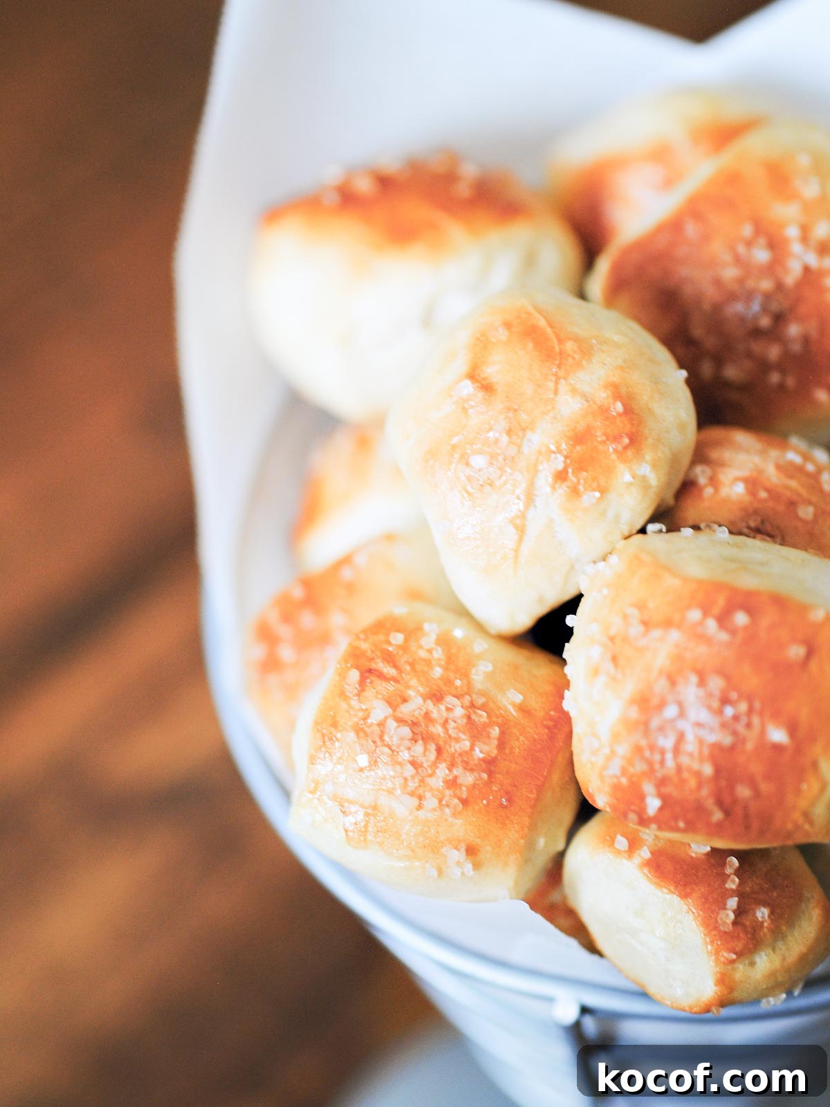 pretzel bites in a parchment lined container