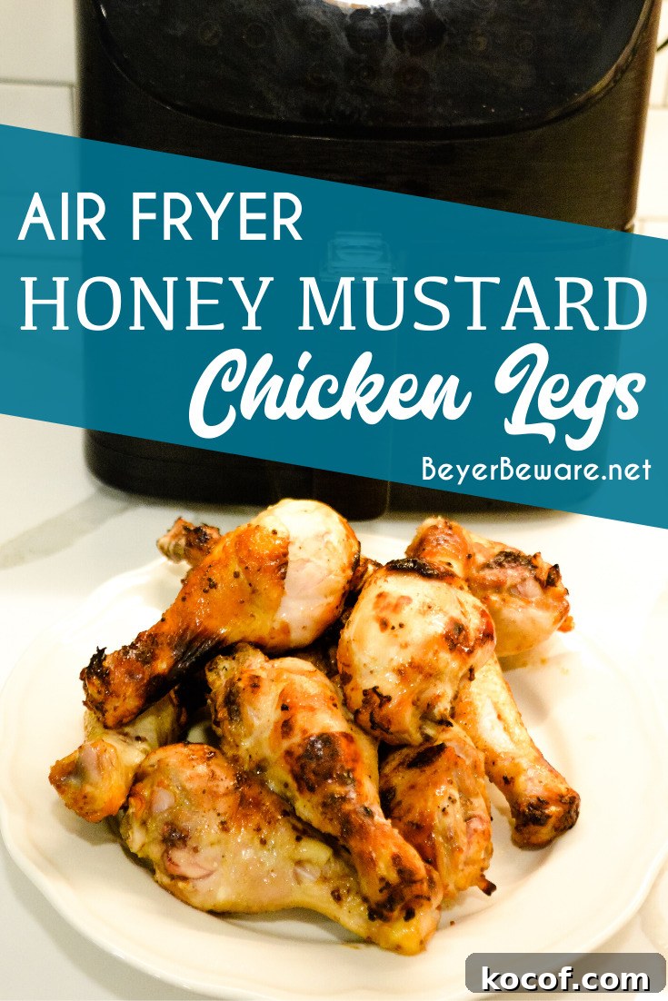 Crispy Honey Mustard Chicken Drumsticks in the Air Fryer 2 Air Fryer Honey Mustard Chicken Legs are marinated in a simple honey mustard sauce and then seasoned with salt and pepper and cooked completely in under 20 minutes in the air fryer.