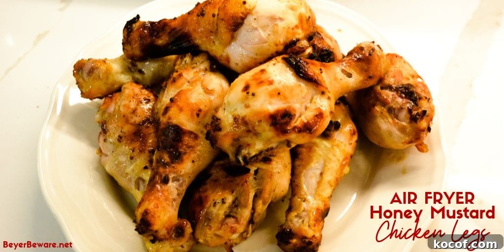 Crispy Honey Mustard Chicken Drumsticks in the Air Fryer 8 Air Fryer Honey Mustard Chicken Legs are marinated in a simple honey mustard sauce and then seasoned with salt and pepper and cooked completely in under 20 minutes in the air fryer.