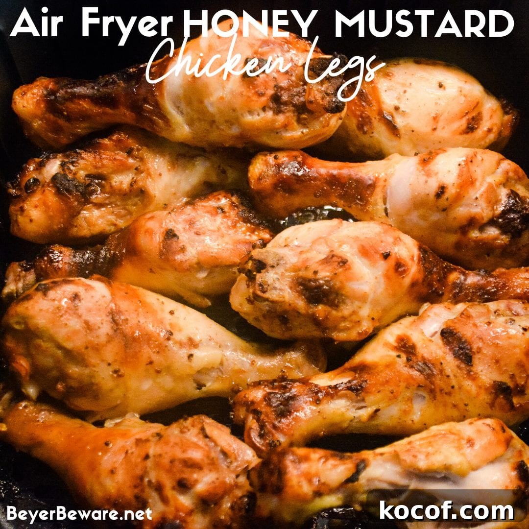 Crispy Honey Mustard Chicken Drumsticks in the Air Fryer 9 Air Fryer Honey Mustard Chicken Legs are marinated in a simple honey mustard sauce and then seasoned with salt and pepper and cooked completely in under 20 minutes in the air fryer.