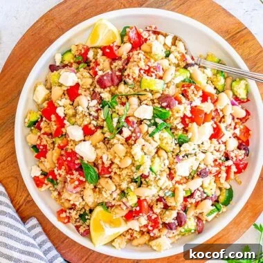 Mediterranean Quinoa Salad with Feta, Cucumbers & Olives 12 Mediterranean Quinoa Salad on a plate.