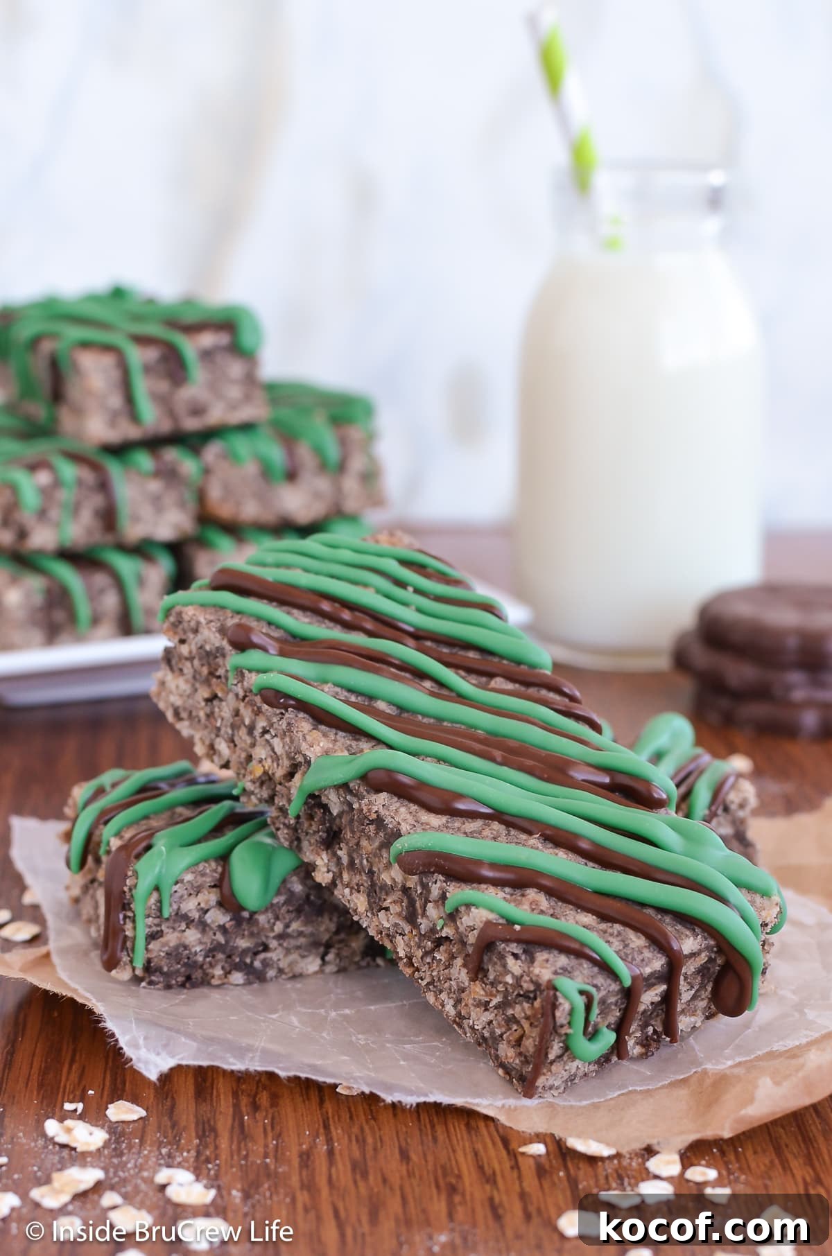 Mint Almond Granola Bars Recipe – Refreshing No-Bake Snack 2 Two chocolate bars stacked on top of each other.
