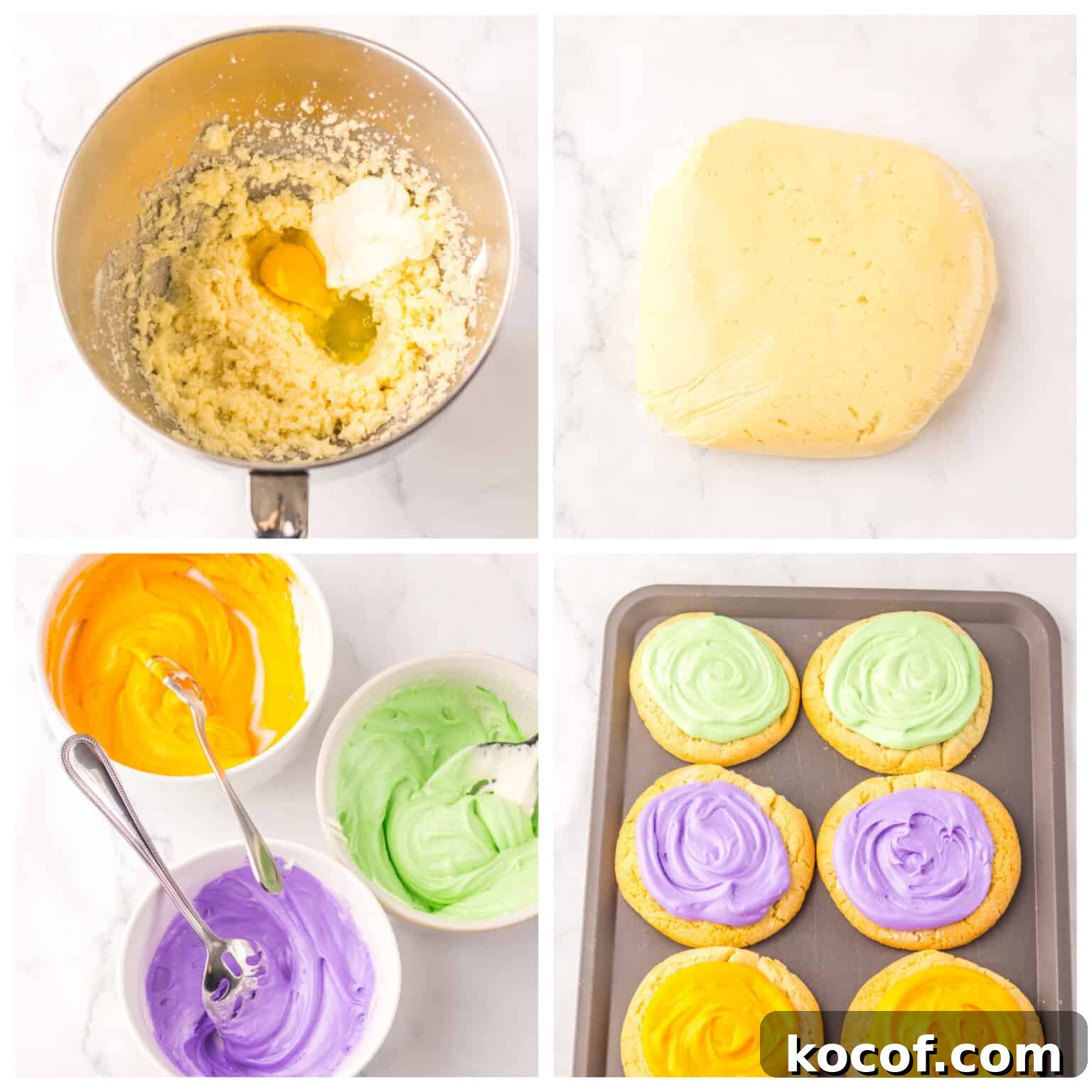 collage showing step by step how to make copycat lofthouse Halloween sugar cookies
