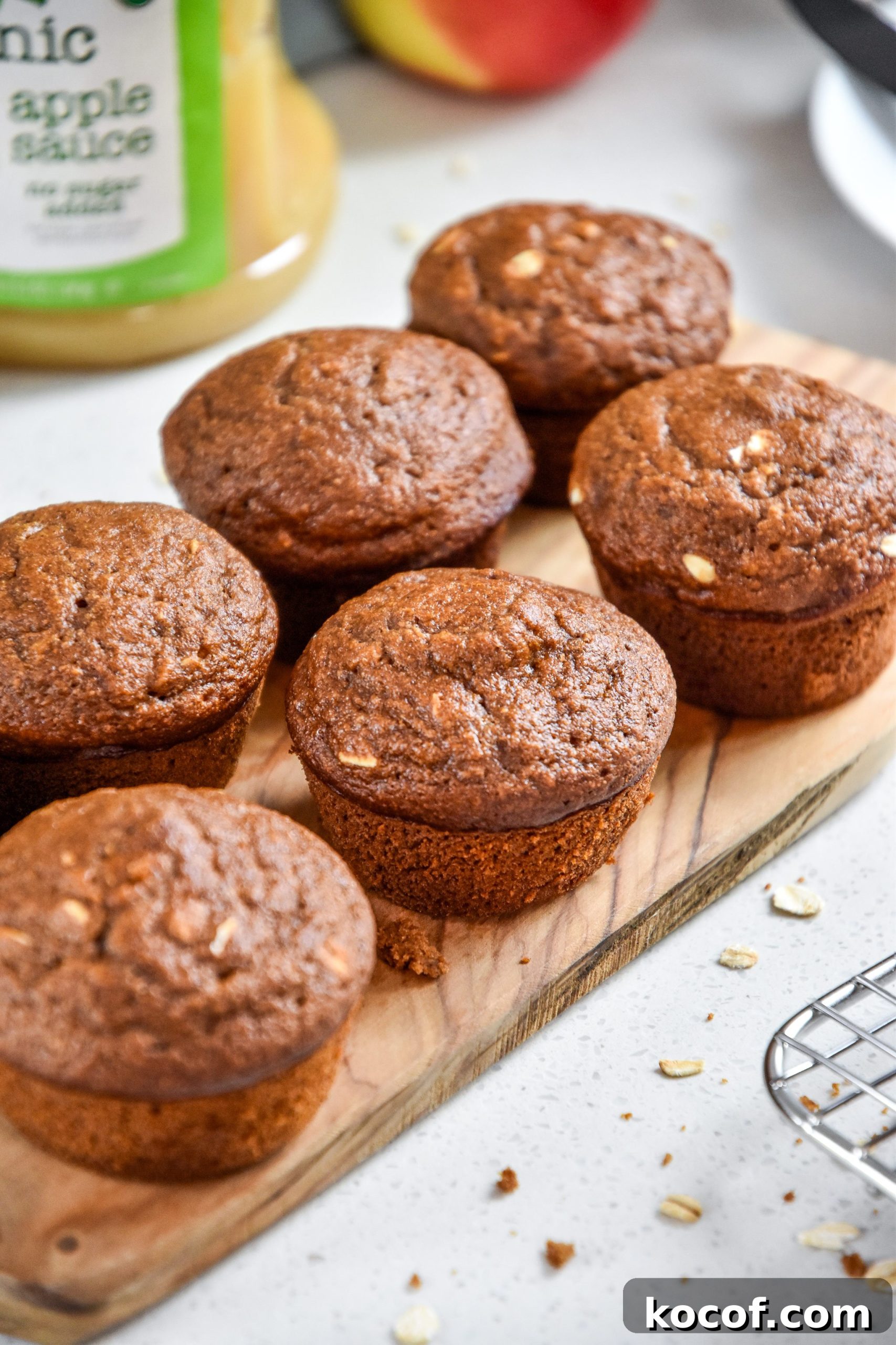 oatmeal applesauce blender muffins on a tray