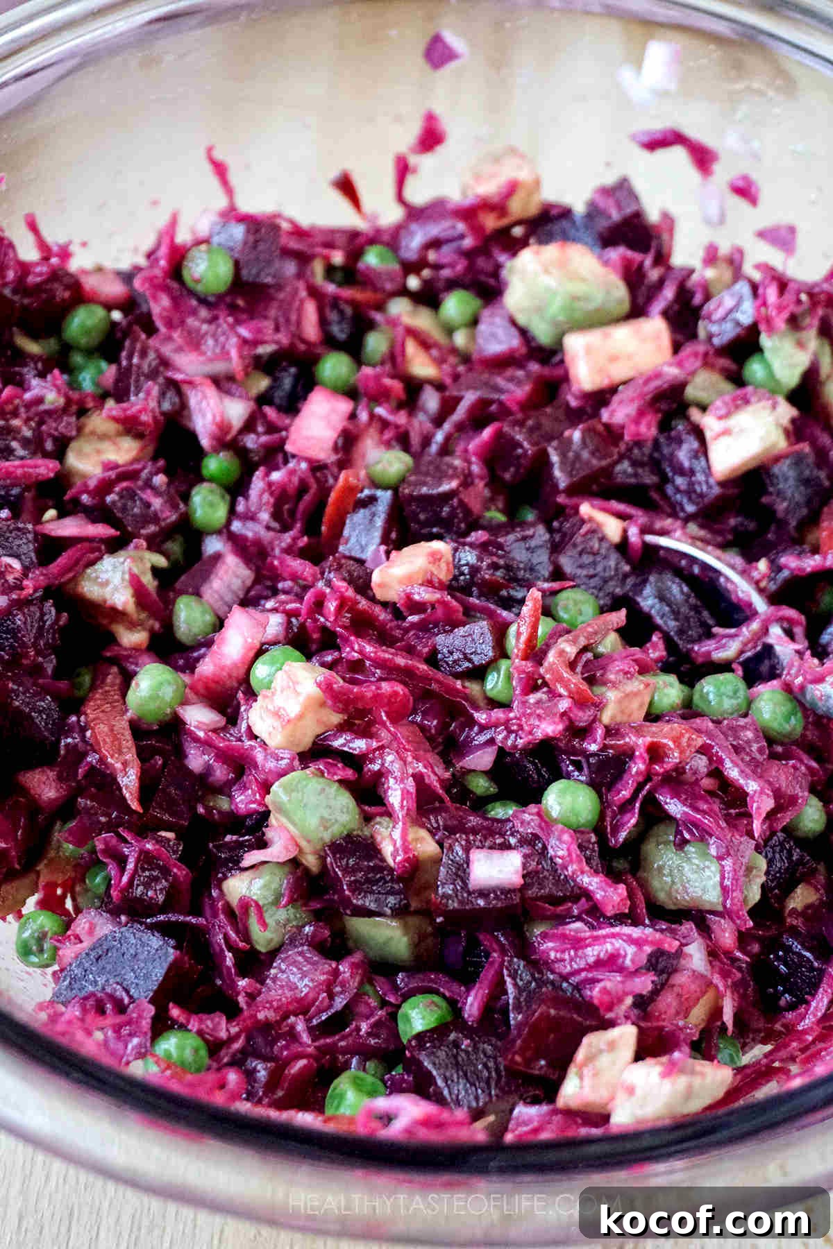 Russian Vinaigrette Salad with Beets and Sauerkraut 6 Mixed salad ingredients with vinaigrette.