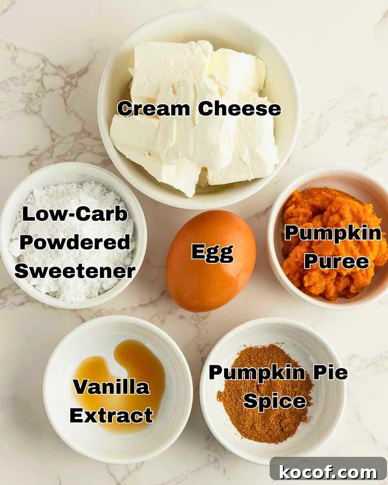 Ingredients for make keto pumpkin cheesecakes.