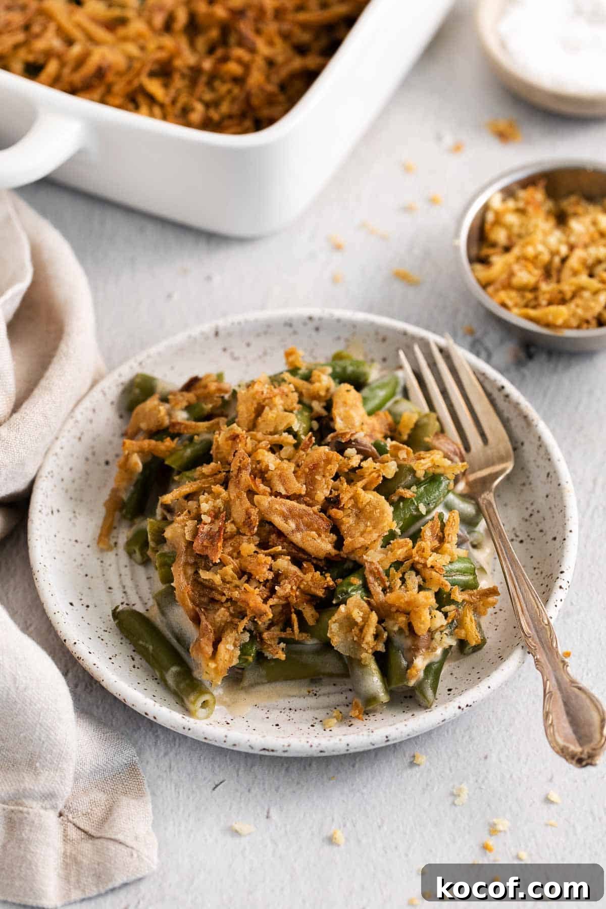Gluten-free green bean casserole on a plate