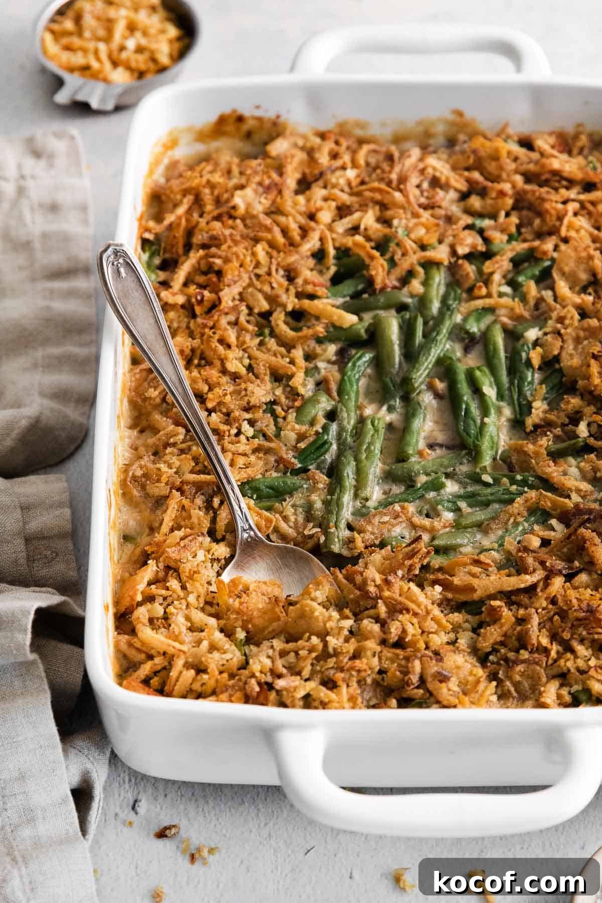 Gluten-free green bean casserole in a dish
