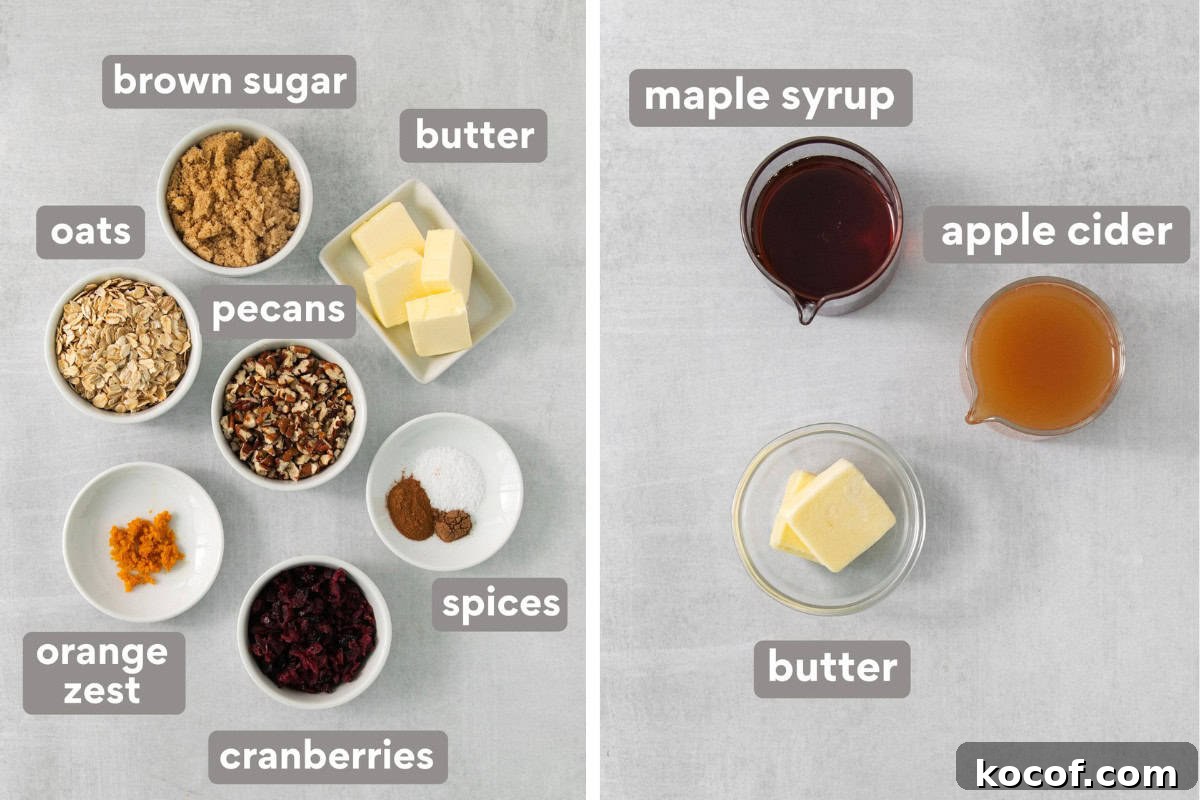 Baked apples ingredients on a countertop.